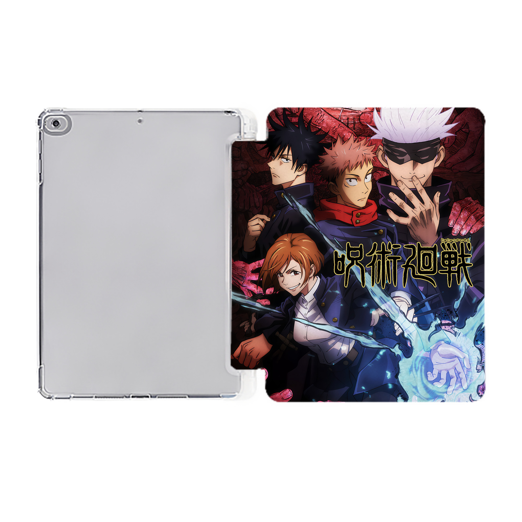 （画像用） 呪術廻戦 Jujutsu Kaisen IPad ケース ペン収納付き 三つ折りスタンド PUレザー×シリコン 対応機種9.5/10.5/10.9インチ